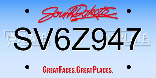 SV6Z947 South Dakota License Plate