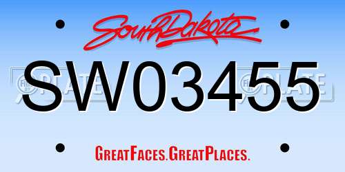 SW03455 South Dakota License Plate