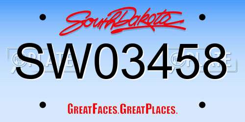 SW03458 South Dakota License Plate