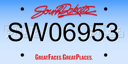 SW06953 South Dakota License Plate