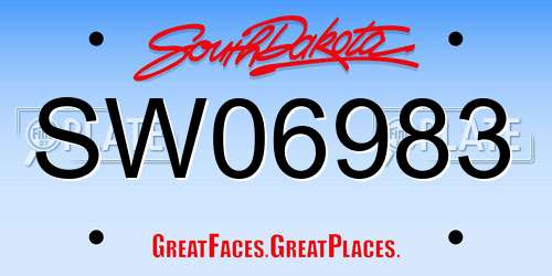 SW06983 South Dakota License Plate