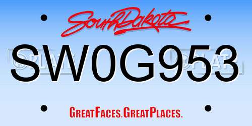 SW0G953 South Dakota License Plate