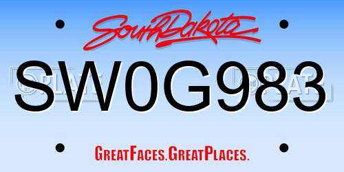 SW0G983 South Dakota License Plate