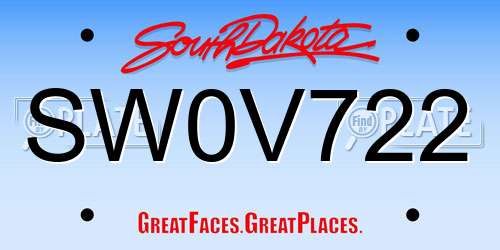 SW0V722 South Dakota License Plate