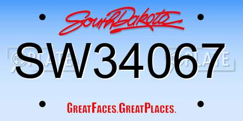 SW34067 South Dakota License Plate