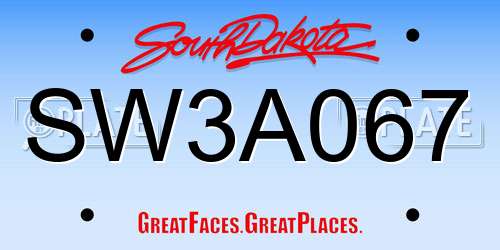 SW3A067 South Dakota License Plate