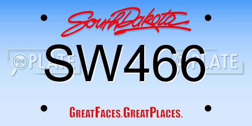SW466 South Dakota License Plate