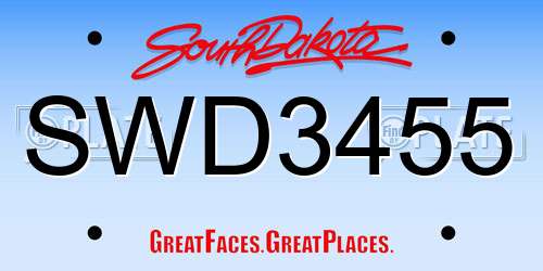 SWD3455 South Dakota License Plate