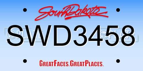 SWD3458 South Dakota License Plate