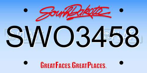 SWO3458 South Dakota License Plate