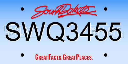 SWQ3455 South Dakota License Plate