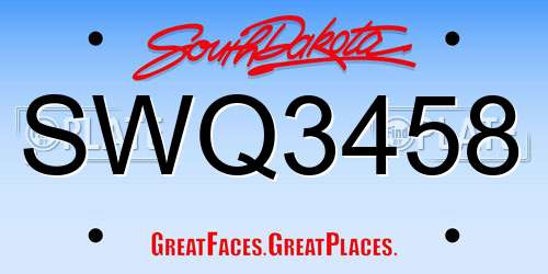 SWQ3458 South Dakota License Plate