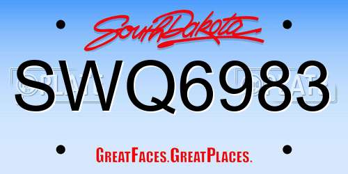 SWQ6983 South Dakota License Plate