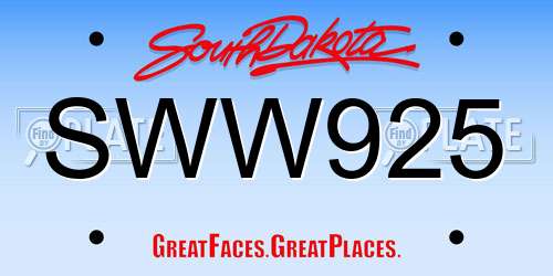 SWW925 South Dakota License Plate
