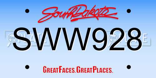 SWW928 South Dakota License Plate