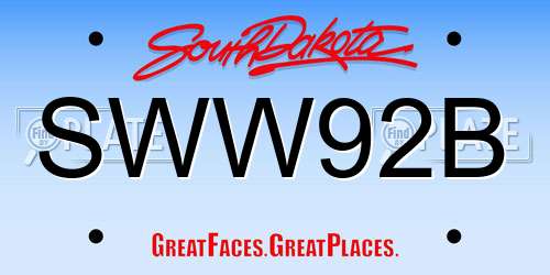 SWW92B South Dakota License Plate