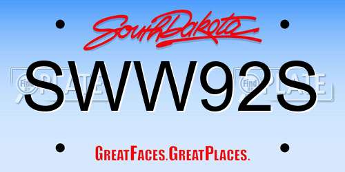 SWW92S South Dakota License Plate