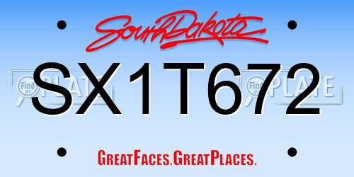 SX1T672 South Dakota License Plate