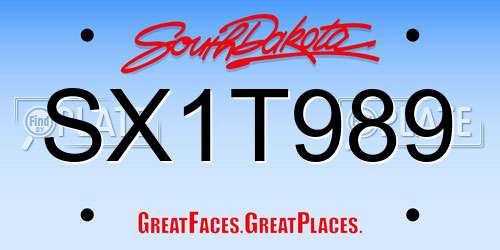 SX1T989 South Dakota License Plate