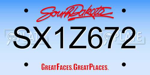 SX1Z672 South Dakota License Plate