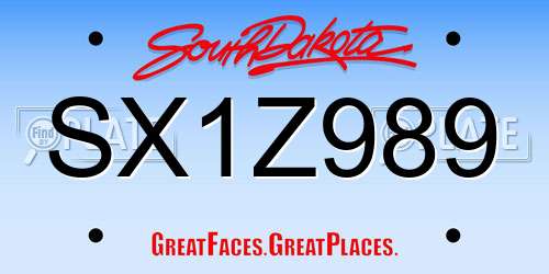 SX1Z989 South Dakota License Plate