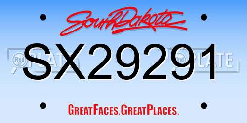 SX29291 South Dakota License Plate