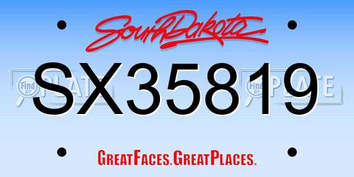 SX35819 South Dakota License Plate