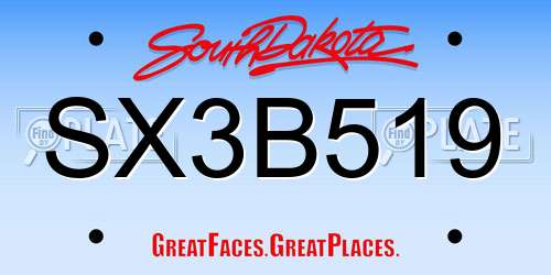 SX3B519 South Dakota License Plate