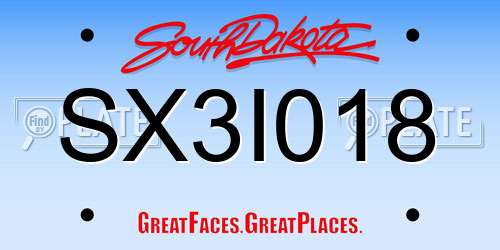 SX3I018 South Dakota License Plate