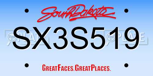SX3S519 South Dakota License Plate