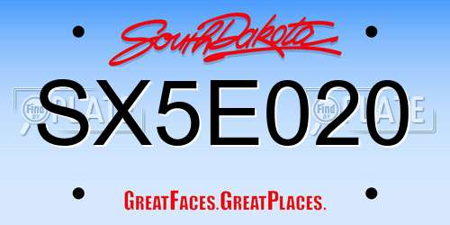 SX5E020 South Dakota License Plate