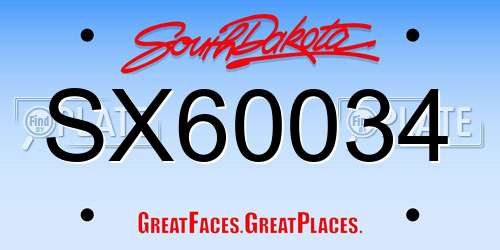 SX60034 South Dakota License Plate