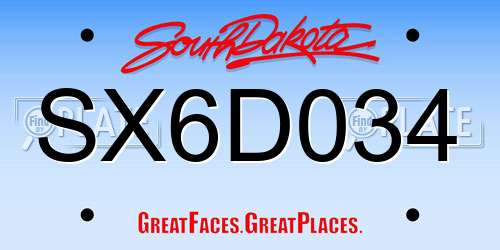 SX6D034 South Dakota License Plate