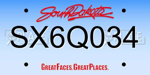 SX6Q034 South Dakota License Plate