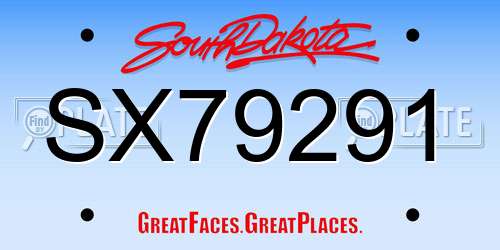 SX79291 South Dakota License Plate