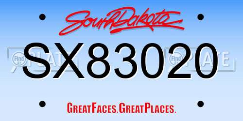 SX83020 South Dakota License Plate