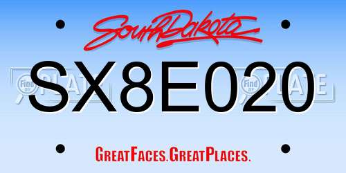 SX8E020 South Dakota License Plate