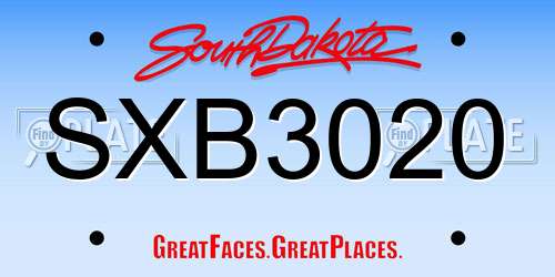 SXB3020 South Dakota License Plate
