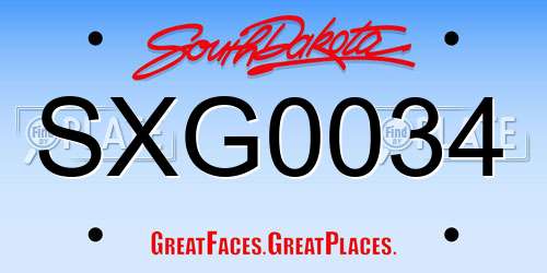 SXG0034 South Dakota License Plate