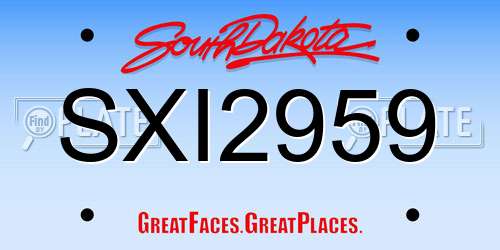 SXI2959 South Dakota License Plate