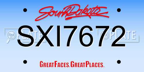 SXI7672 South Dakota License Plate