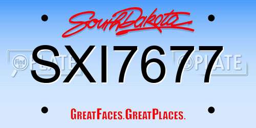 SXI7677 South Dakota License Plate