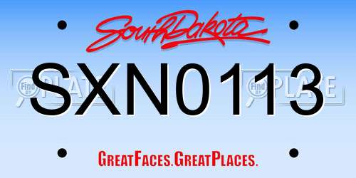 SXN0113 South Dakota License Plate