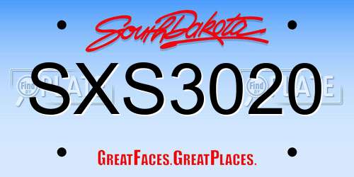 SXS3020 South Dakota License Plate