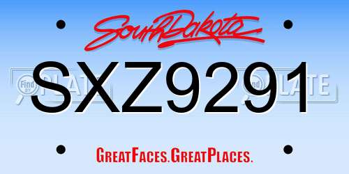 SXZ9291 South Dakota License Plate