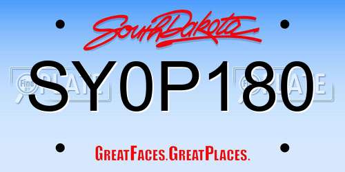 SY0P180 South Dakota License Plate