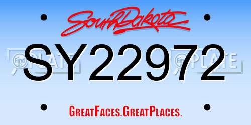 SY22972 South Dakota License Plate
