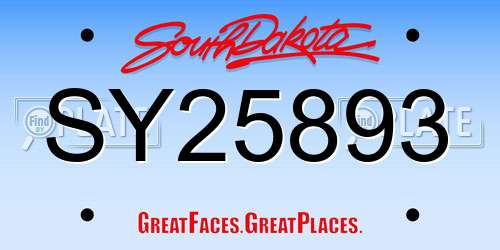 SY25893 South Dakota License Plate