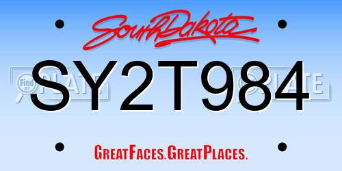 SY2T984 South Dakota License Plate