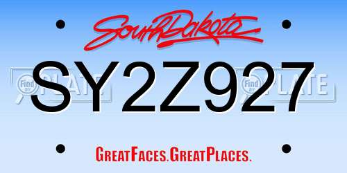 SY2Z927 South Dakota License Plate